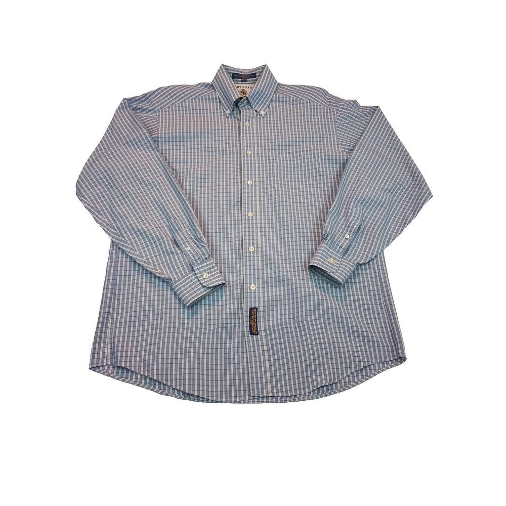 Tommy Hilfiger Shirt Men's 15‎ 1/2-35 window pane plaid Long Sleeve Button down